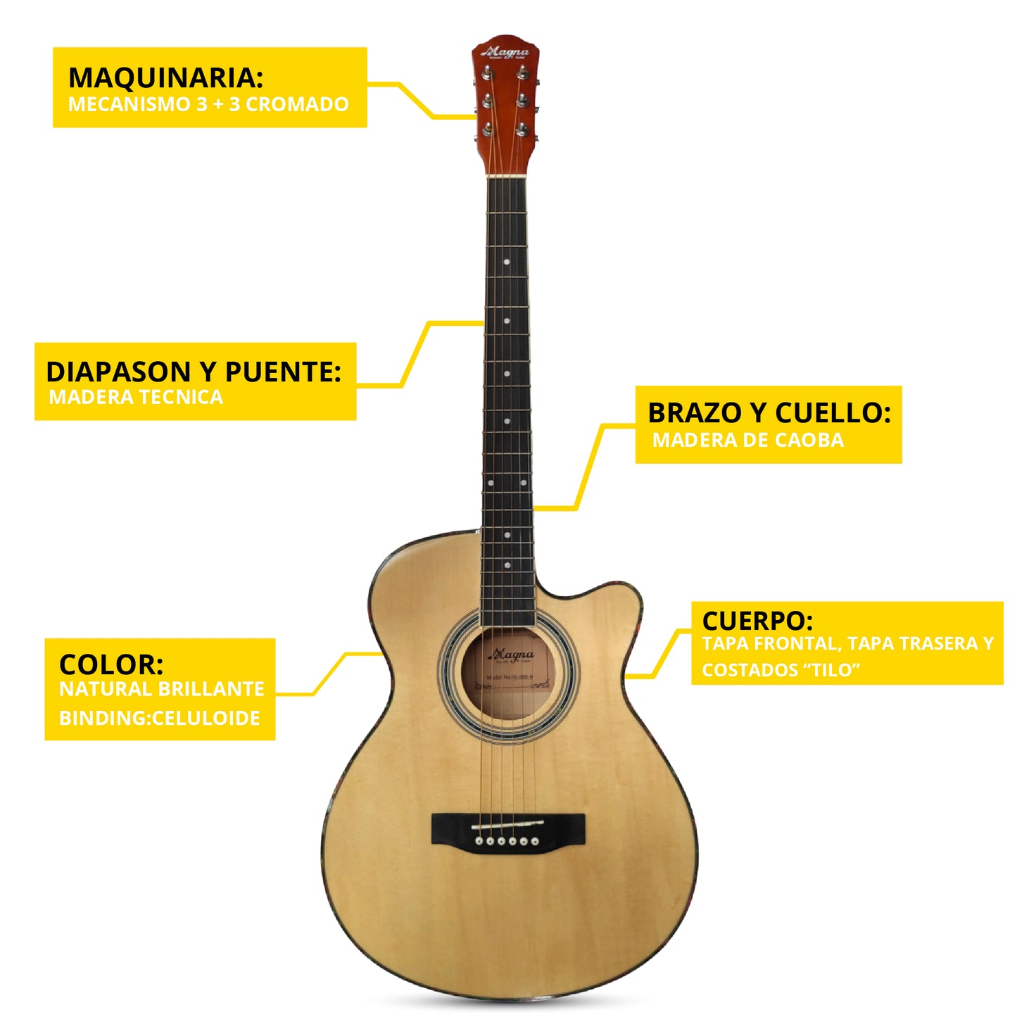 Super Pack Guitarra Acústica Magna Natural Brillo