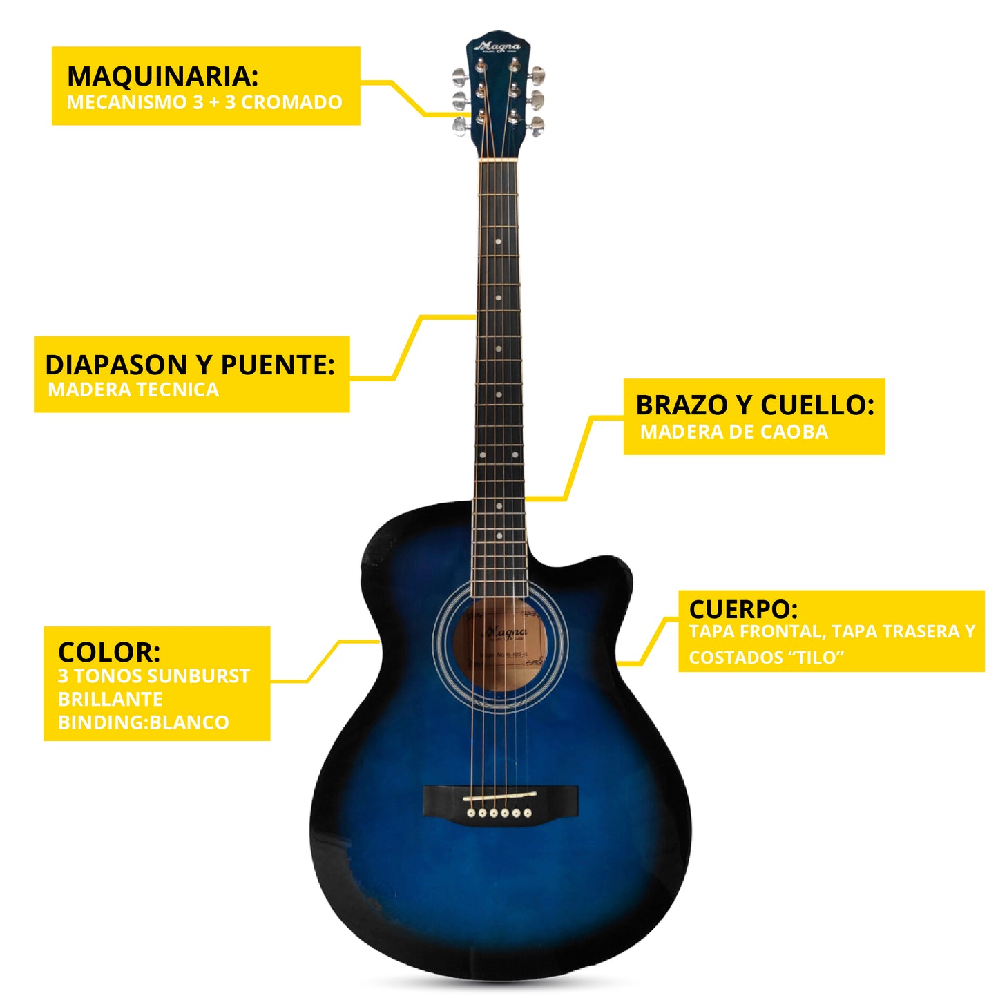 Super PACK Guitarra Acústica Magna Azul Sombors