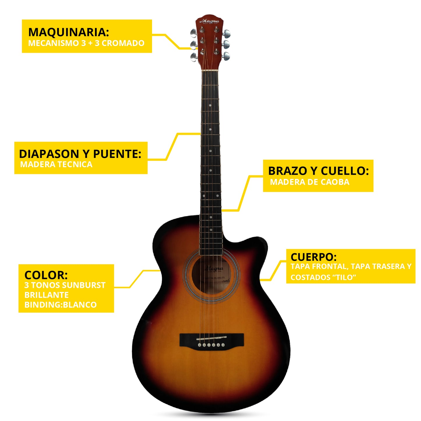 Super Pack Guitarra Acústica Magna Sombors