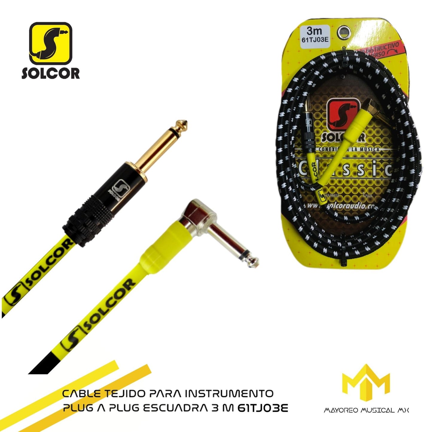 Cable Tejido Para Instrumento Escuadra Plug a Plug 3 Metros