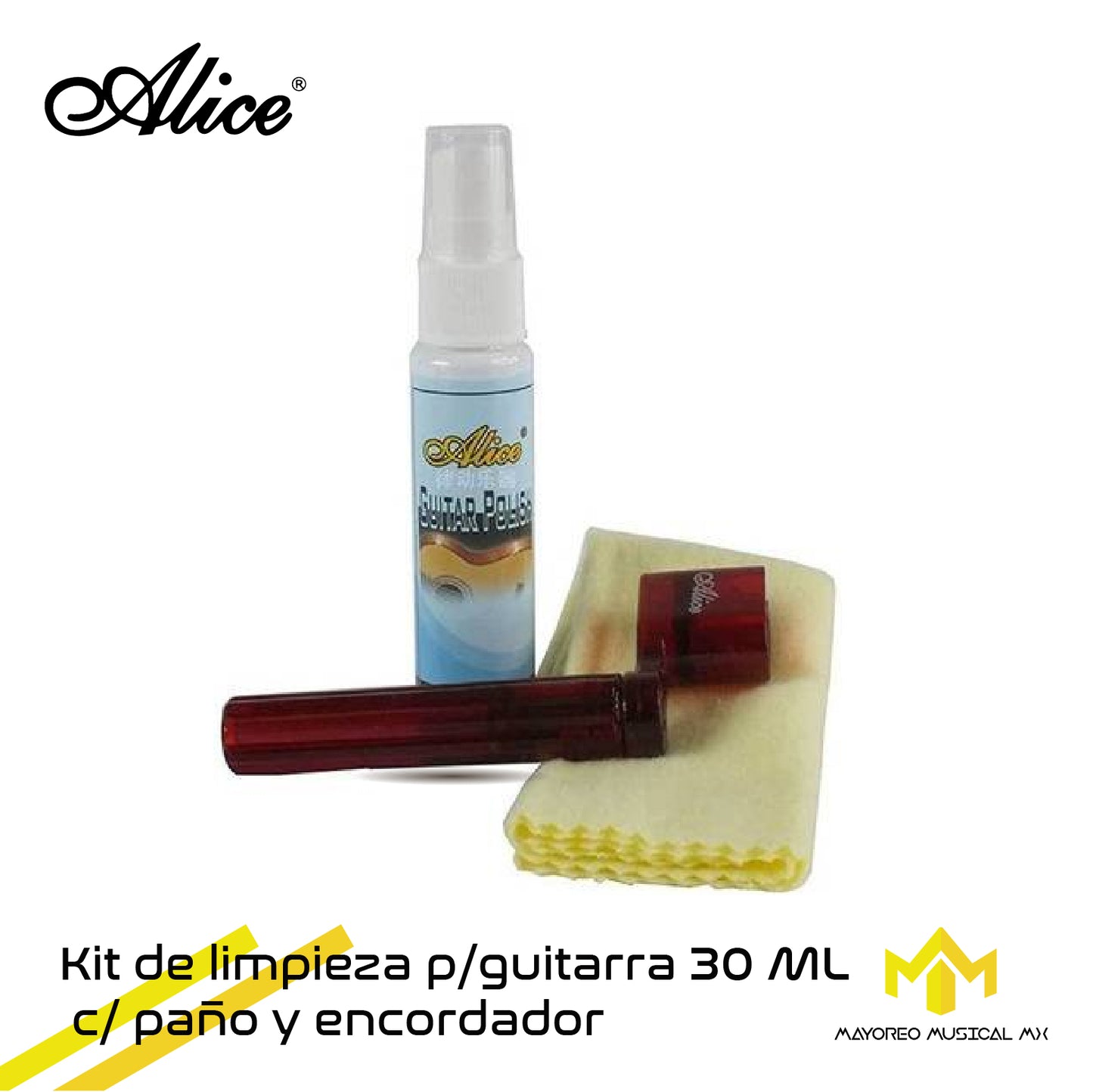 Kit De Limpieza P/ Guitarra 30 ml c/Paño y Encordador